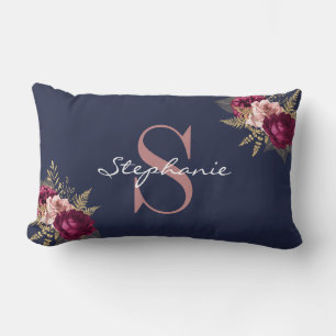 Monogram Individuelle Name Pink Gold Burgundy Flor Lendenkissen