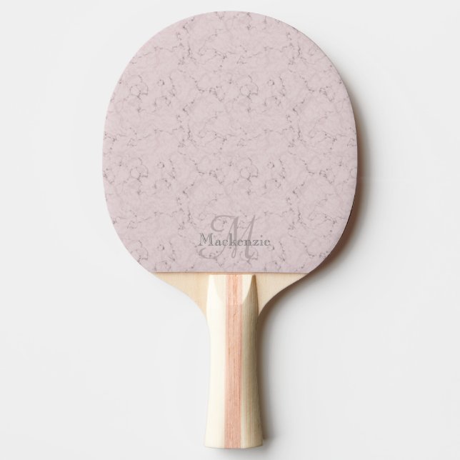 Monogram Individuelle Name Pink Gray Marble Muster Tischtennis Schläger (Vorderseite)