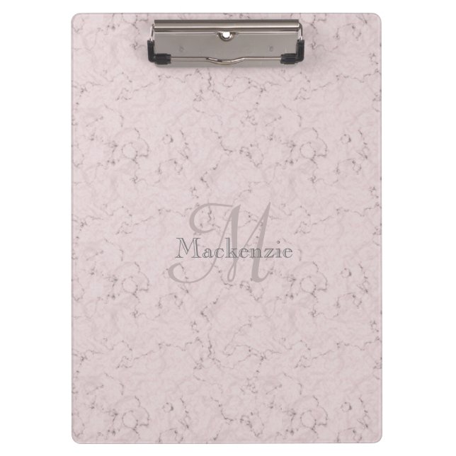 Monogram Individuelle Name Pink Gray Marmordesign Klemmbrett (Vorderseite)