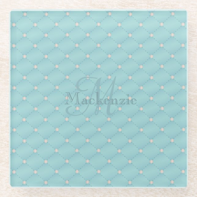 Monogram Individuelle Name Quilt Design Türkis Aqu Glasuntersetzer (Vorderseite)