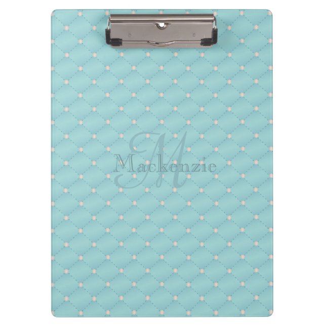 Monogram Individuelle Name Quilt Design Türkis Aqu Klemmbrett (Vorderseite)