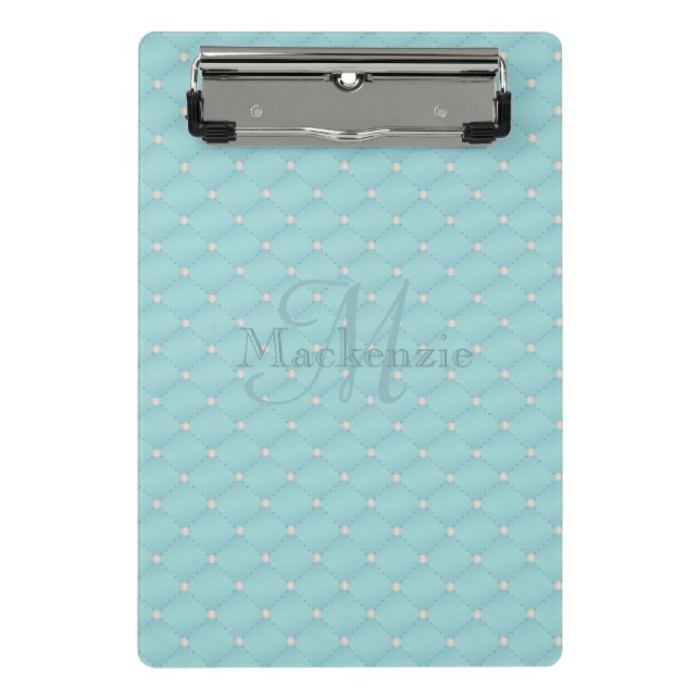 Monogram Individuelle Name Quilt Design Türkis Aqu Mini Klemmbrett (Vorderseite)