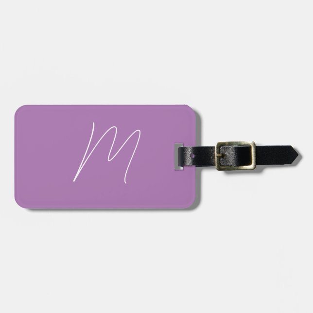 Monogram Individuelle Name Script Lila Lavendel Wh Gepäckanhänger (Vorderseite horizontal)