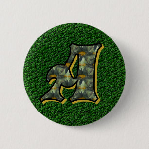 Monogram Initial A Black Daisies Button