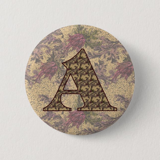Monogram Initial A Elegant Floral Button (Vorderseite)