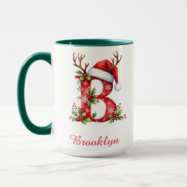 Monogram initial B Santa merry Christmas  Tasse (Links)
