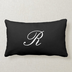 Monogram Initial Black & White Simple Elegant Lendenkissen