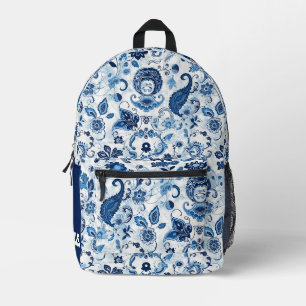 Monogram Initial Blue und White Paisley Bedruckter Rucksack