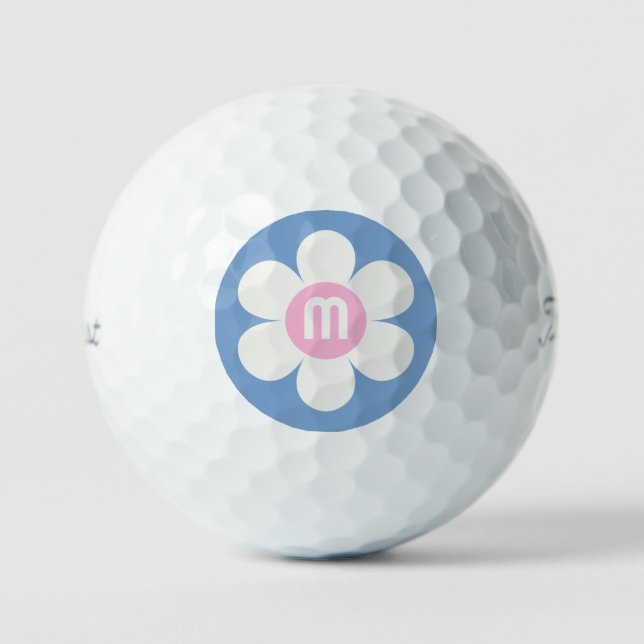 Monogram Initial Blume Power Daisy pink & blue Golfball (Vorderseite)
