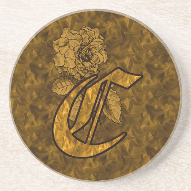 Monogram, Initial C Gold Peony Drink Untersetzer (Vorne)