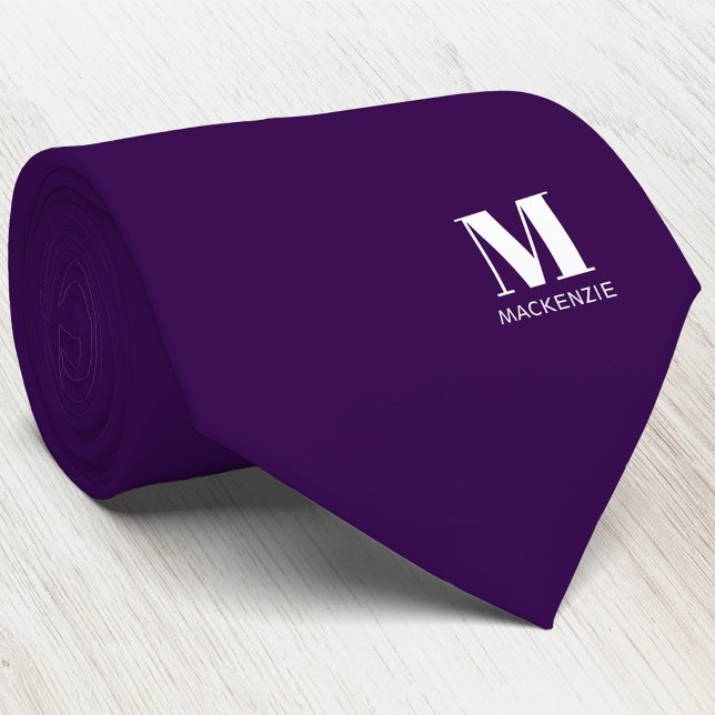 Monogram Initial Crest Personalized Purple Krawatte (Simple modern minimalist monogram initial name crest neck tie
)