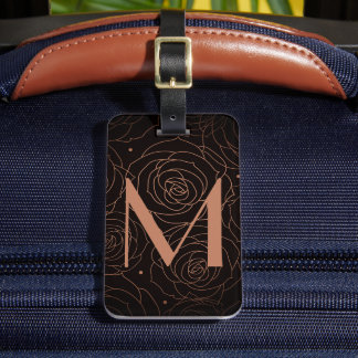 Monogram Initial Dark Floral Golden Salmon Gepäckanhänger