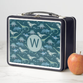 Monogram Initial Dinosaur-Muster Metall Brotdose
