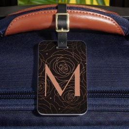 Monogram Initial Dunkle Florale Golden Lachs Gepäckanhänger