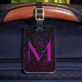 Monogram Initial Dunkle Florale Rose Magenta Lila Gepäckanhänger