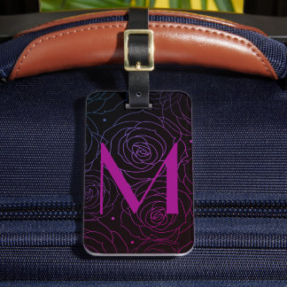Monogram Initial Dunkle Florale Rose Magenta Lila Gepäckanhänger