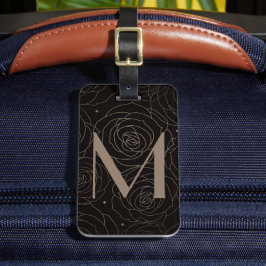 Monogram Initial Dunkle Florale Rose Neutrale Farb Gepäckanhänger