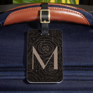 Monogram Initial Dunkle Florale Rose Neutrale Farb Gepäckanhänger