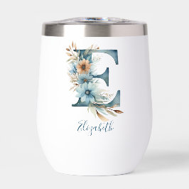 Monogram Initial E Blue Floral Watercolor Gift Ihr