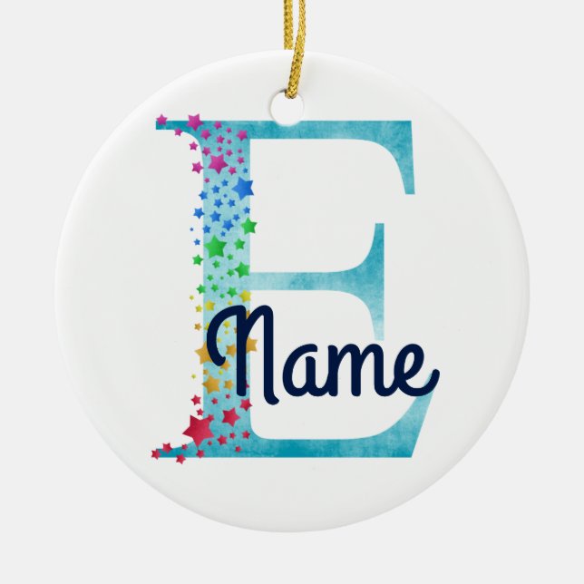 Monogram Initial E Rainbow Star design Keramik Ornament (Vorne)