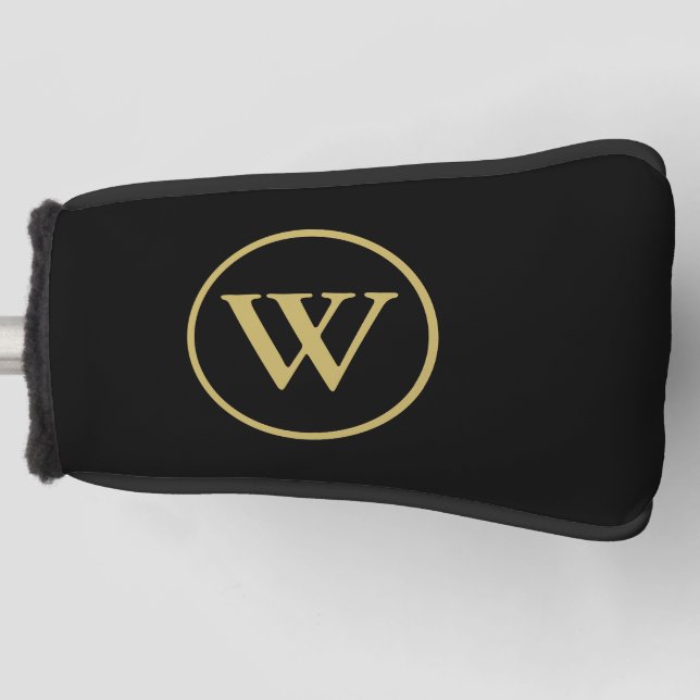 Monogram Initial Elegant Black and Gold Golf Headcover (Vorderseite)