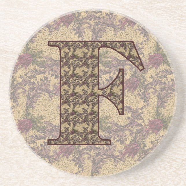 Monogram Initial F Elegant Floral Drink Untersetze Sandstein Untersetzer (Vorne)