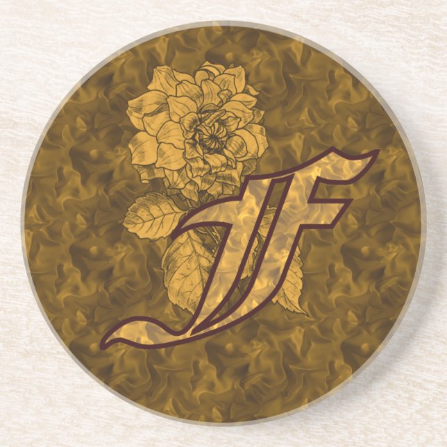 Monogram Initial F Gold Peony Drink Untersetzer (Vorne)