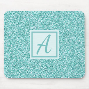 Monogram Initial Girly Blue Sparkle Mousepad