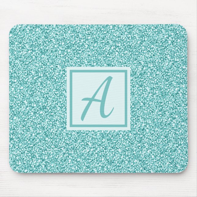 Monogram Initial Girly Blue Sparkle Mousepad (Vorne)