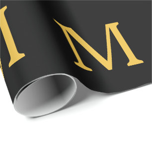Monogram Initial Gold Black Individuelle Name Part Geschenkpapier