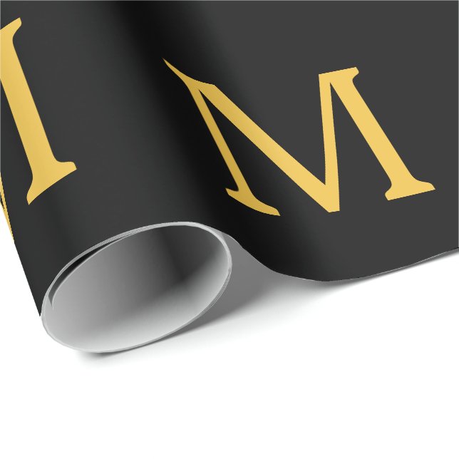 Monogram Initial Gold Black Individuelle Name Part Geschenkpapier (Rolleneckpunkt)