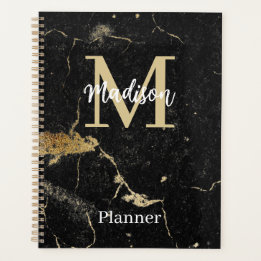 Monogram, Initial Gold Black Marble Undatiert Planer