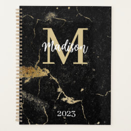 Monogram-Initial-Gold-Black-Marmor Planer