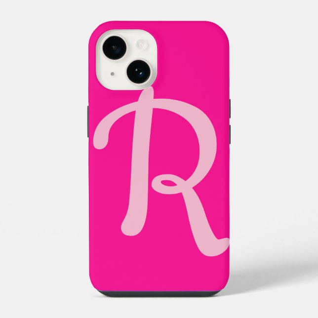Monogram Initial Hot Rosa iPhone 14 Hülle (Rückseite)
