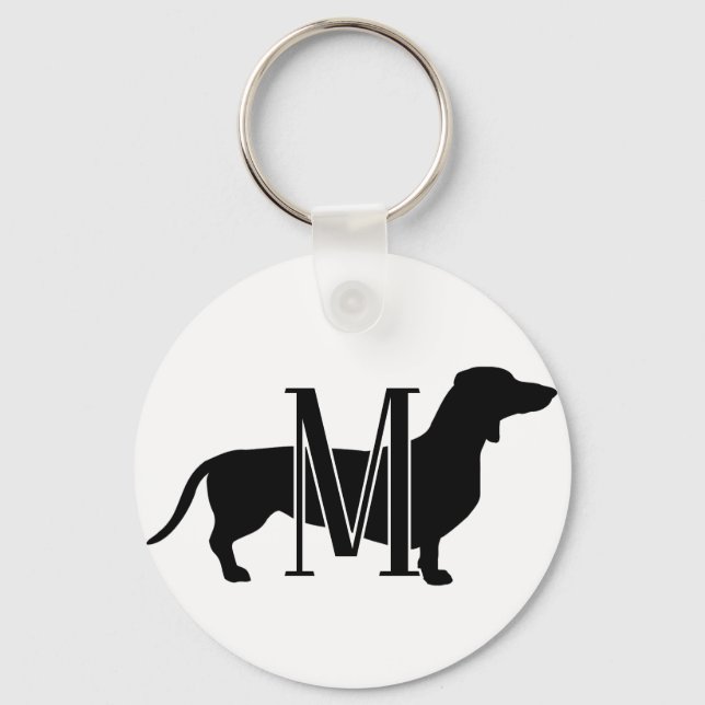 Monogram Initial I Love Dachshunds Silhouette  Schlüsselanhänger (Vorderseite)
