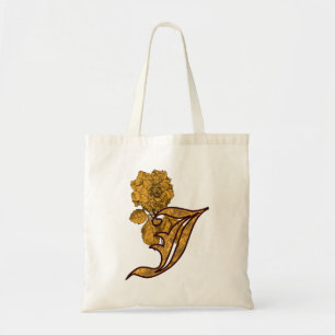 Monogram Initial J Gold Peony Tote Bag Tragetasche