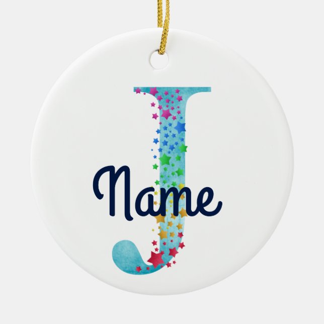 Monogram Initial J Rainbow Star Design Keramik Ornament (Vorne)