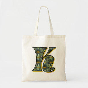 Monogram Initial K Black Daisies Tote Bag Tragetasche