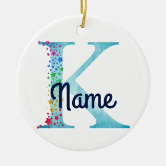 Monogram Initial K Rainbow Star Design Keramik Ornament