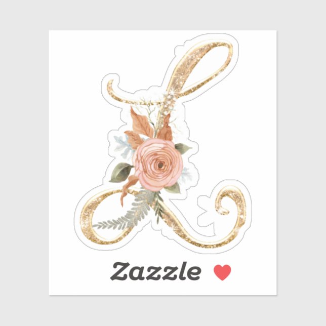 Monogram Initial L Gold Glitzer Peony Rose Floral Aufkleber (Blatt)