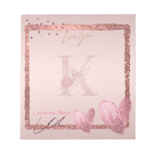 Monogram Initial Letter K Hübsche Rose Gold Notepa Notizblock