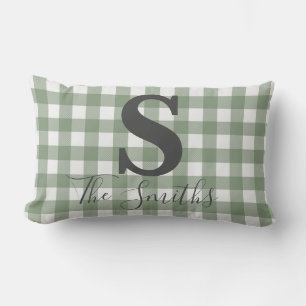 Monogram Initial Light Green Buffalo Kariert Lendenkissen