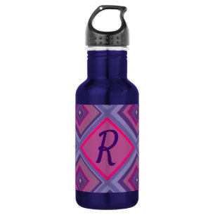 Monogram, Initial Lila Pink Diamond Muster Trend Edelstahlflasche