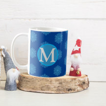 Monogram Initial "M" Blue Snowflakes Coffee Tasse