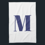 Monogram Initial Marineblau Blau, modern elegant Geschirrtuch<br><div class="desc">Monogram Erstmarineblau und weiß Modernes,  elegantes Küchentuch</div>