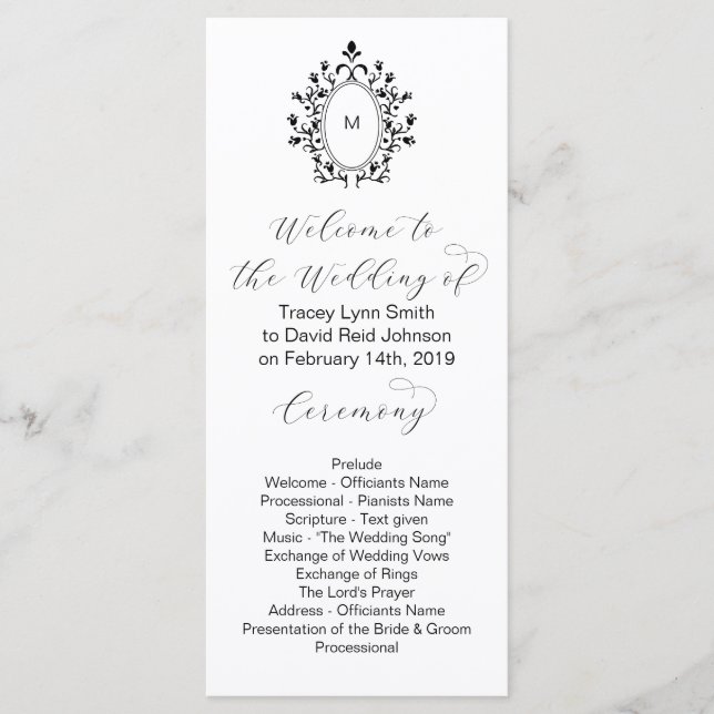Monogram Initial Minimal Wedding Program Programm (Vorderseite)