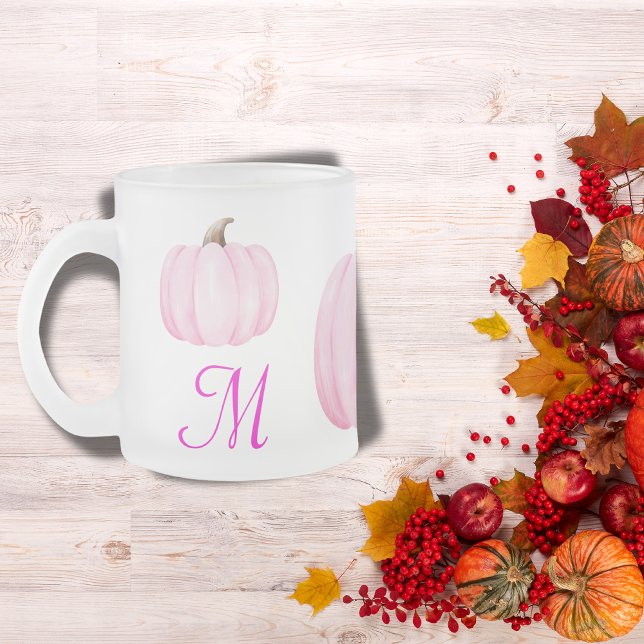 Monogram Initial mit Pink Pumpkin | Mattglastasse (Von Creator hochgeladen)