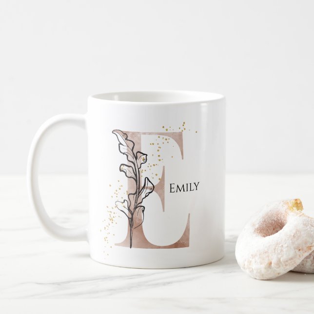 Monogram, Initial Modern Letter E Boho Personalisi Kaffeetasse (Mit Donut)