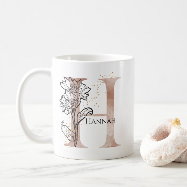 Monogram Initial Modern Letter H Boho Personalisie Kaffeetasse (Mit Donut)