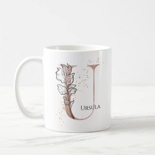 Monogram Initial Modern Letter U Boho Personalisie Kaffeetasse (Links)